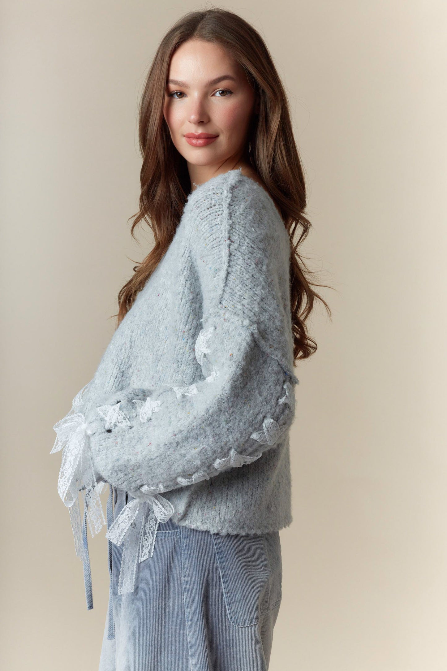 Blue Ribbon Cropped Sweater