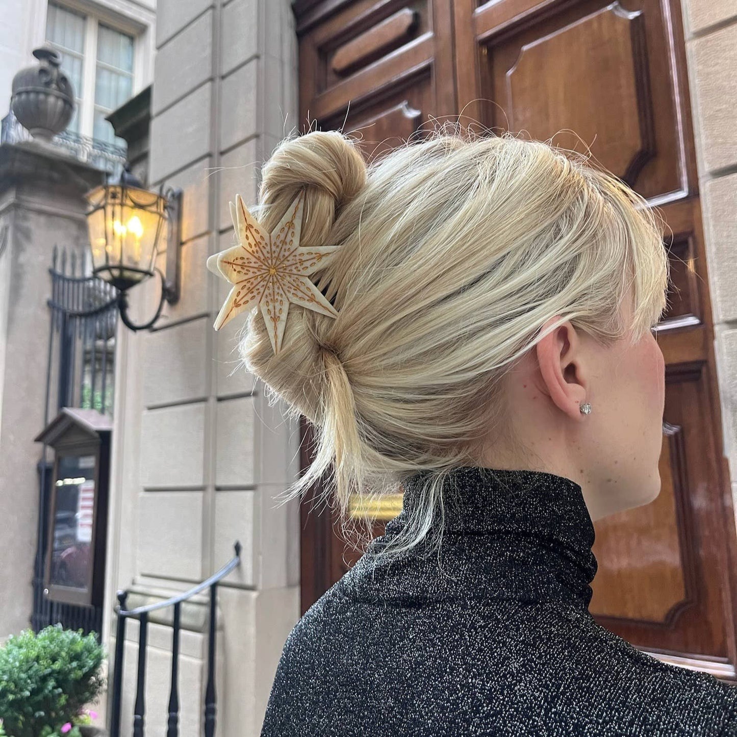 Hand-painted Holiday Star Lantern Claw Hair Clip