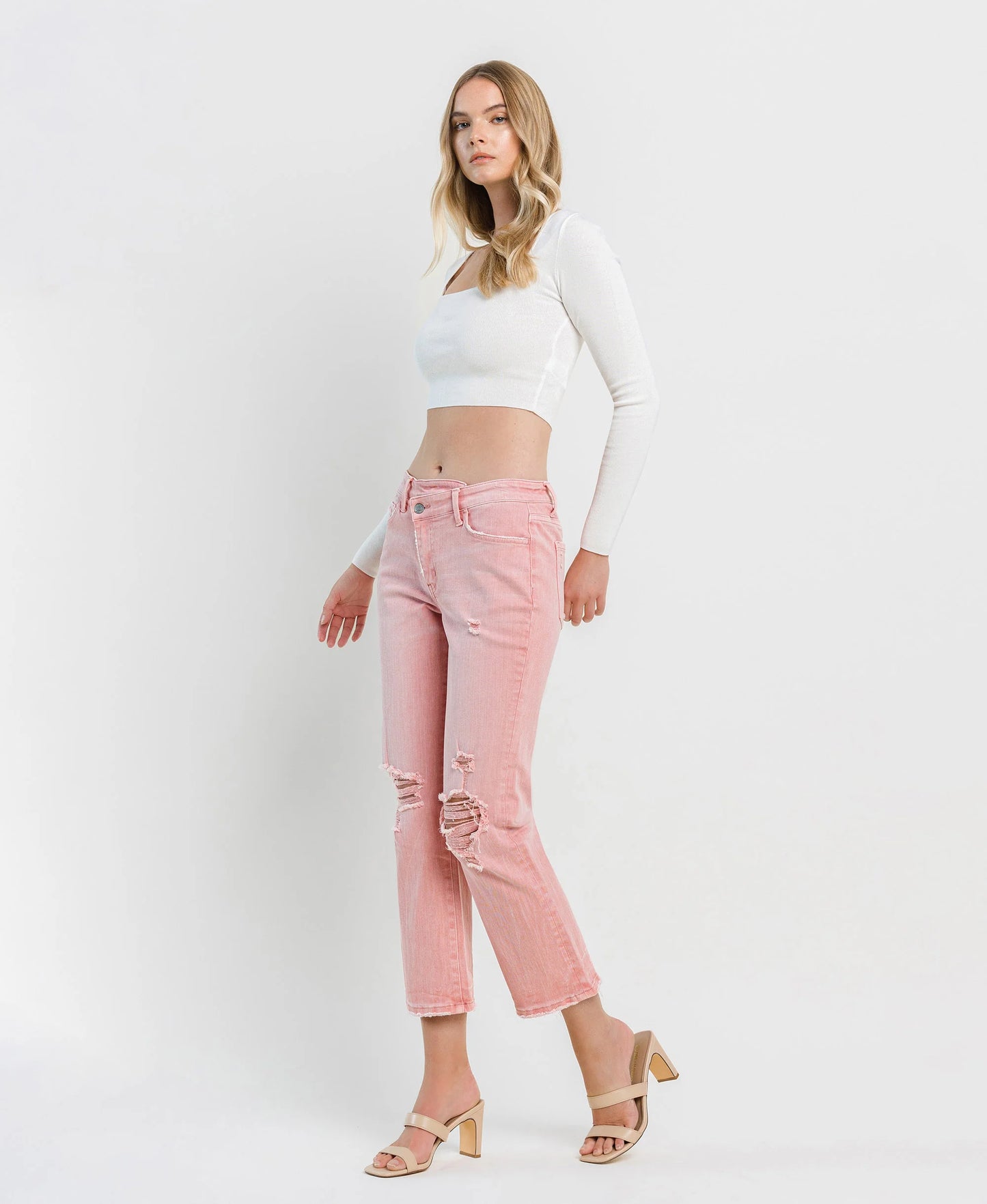 Bridal Rose - High Rise Crossover Crop Straight Jeans