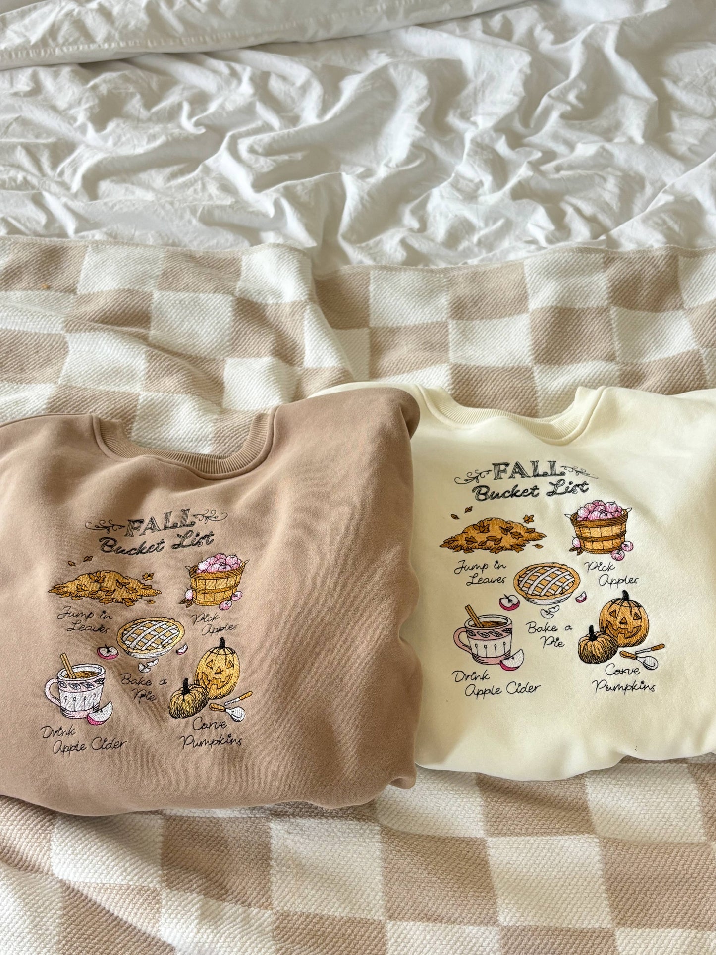Ivory Autumn Fall Bucket List Embroidered Sweatshirt