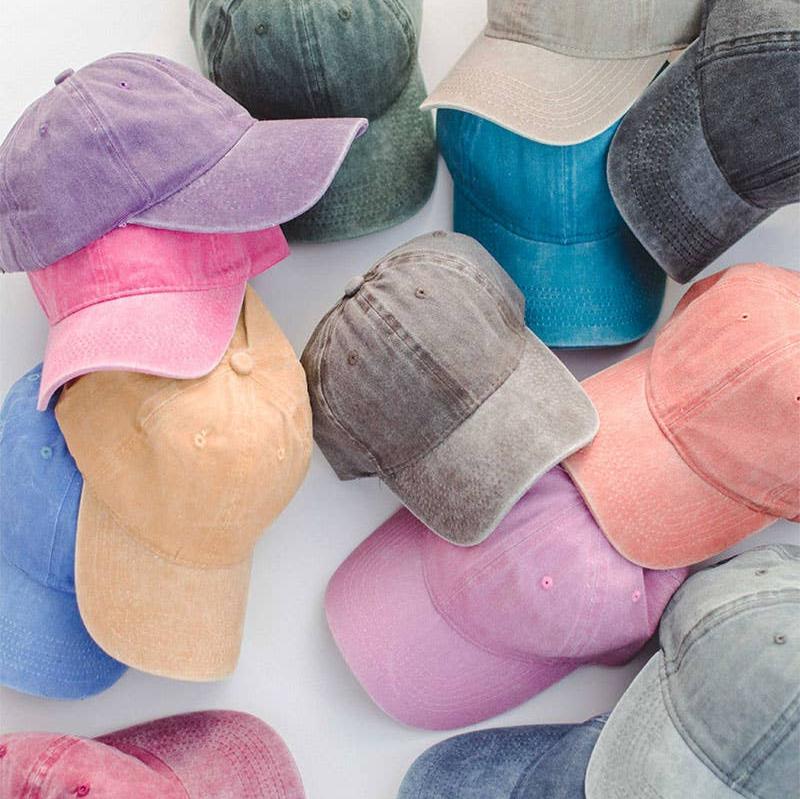 Acid Wash Denim Baseball Cap- Orange