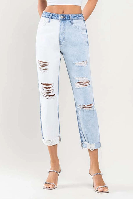 Super High Rise Colorblock Cuff Jeans