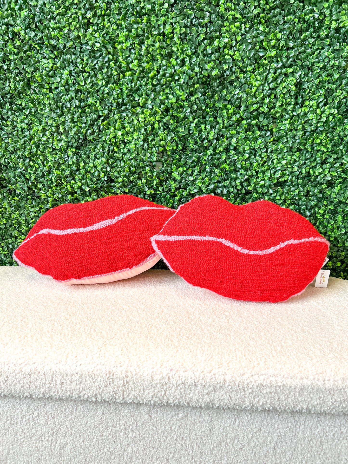 Handmade Tufted Red Lips Shaped Pillow