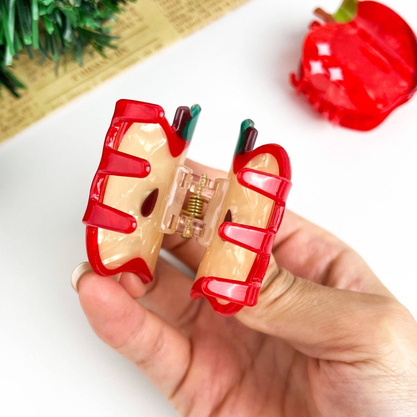 Mini Red Apple Hair Claw Clip