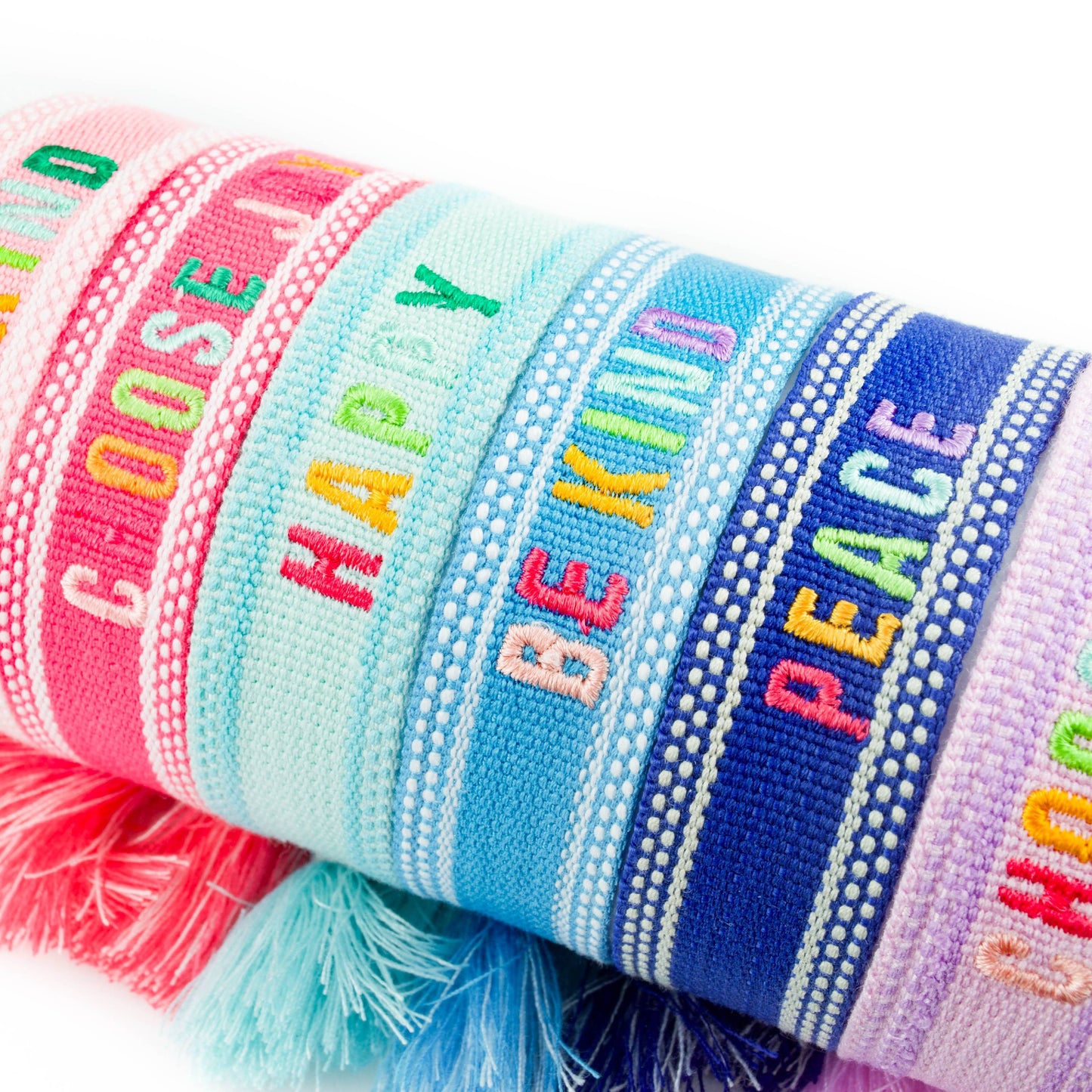 Colorful Embroidered Bracelets: Mint | Happy