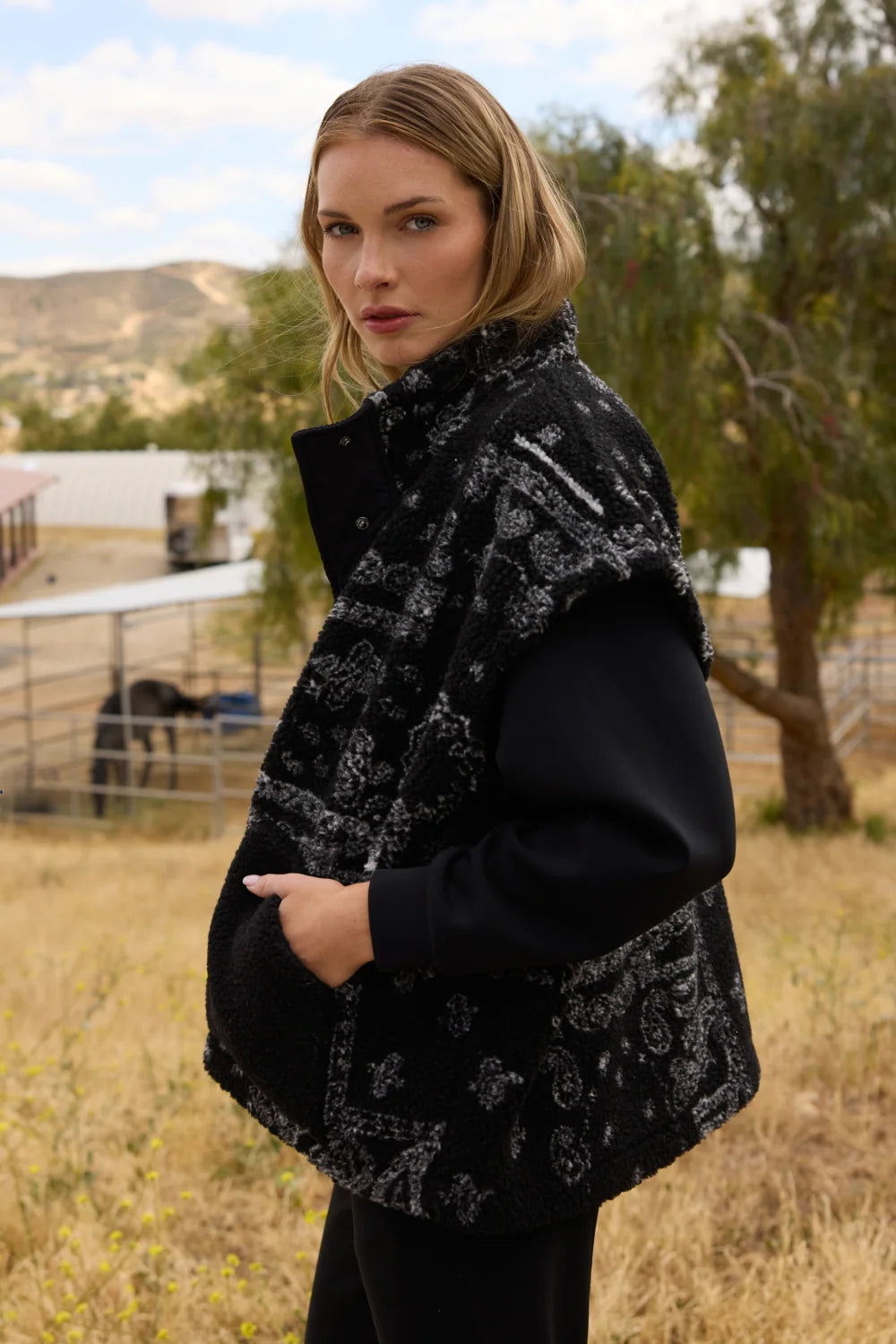 Stella Paisley Print Sherpa Vest