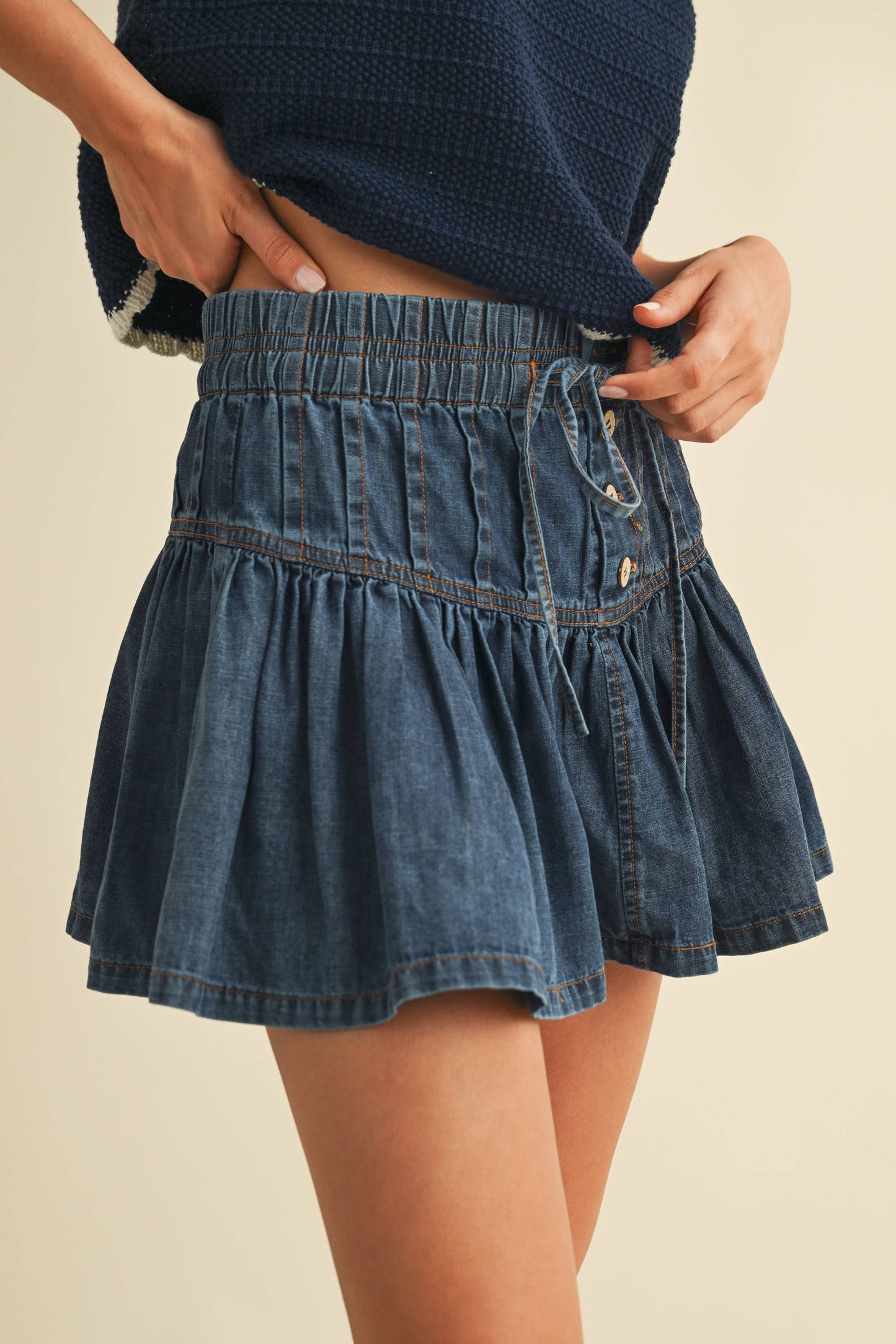 Heather Flared Denim Skirt