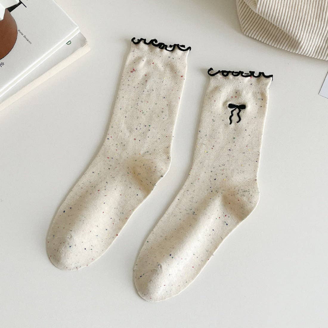 Embroidered Bow Confetti Crew Socks