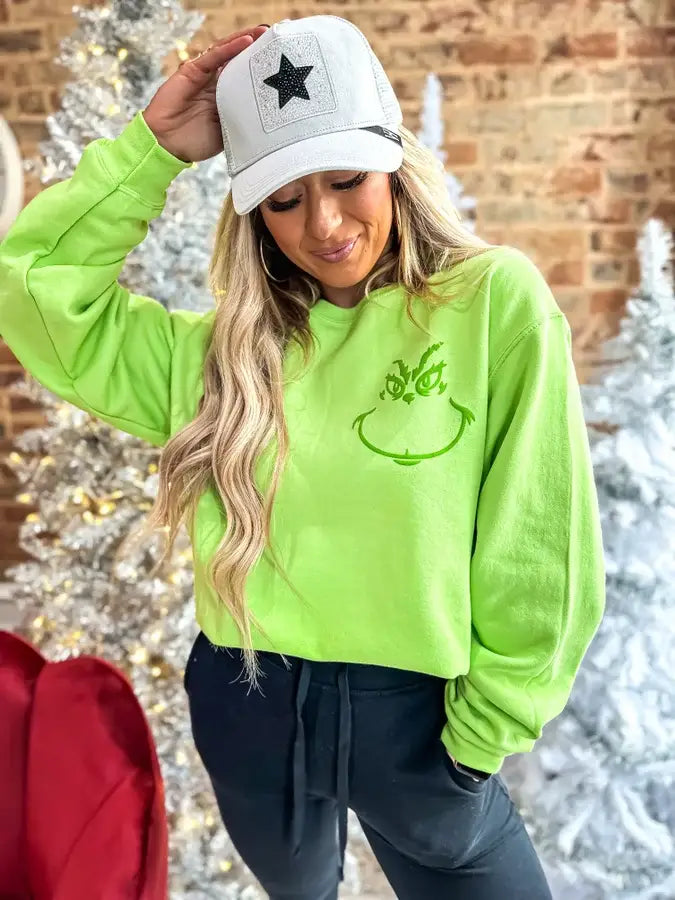 Preorder- You're A Mean One Graphic Crewneck- Lime Green