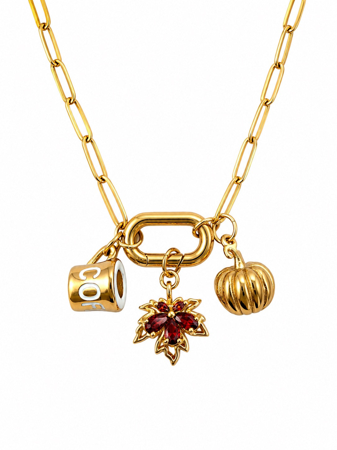 Limited Six n Stone - Charm Collector Necklace - Pumpkin, Coffee and Maple Leaf