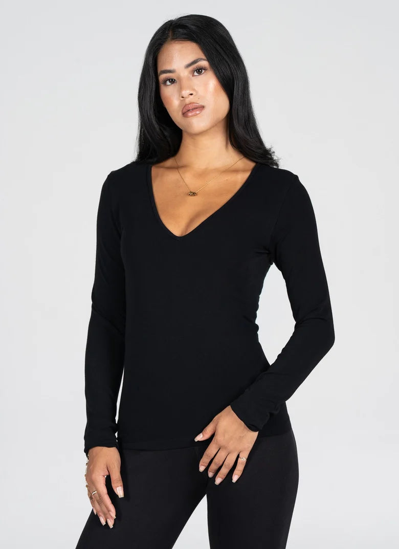 Bamboo Long Sleeve V- Neck Top