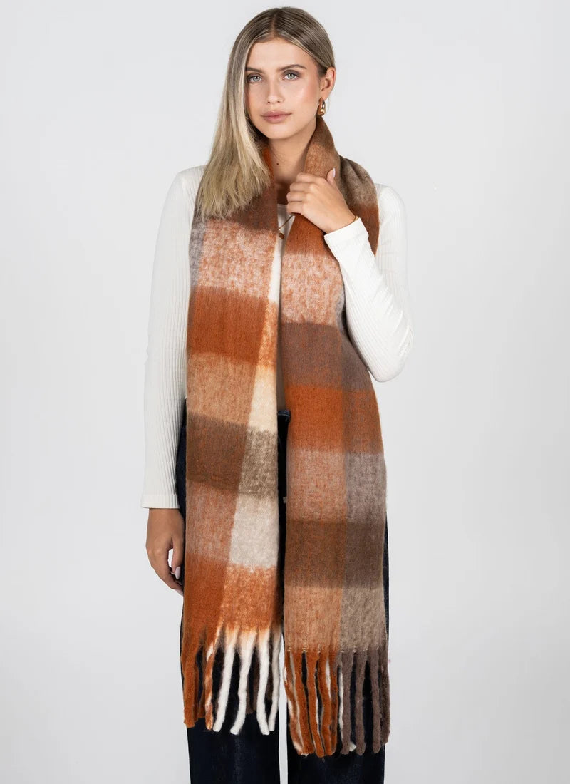 Plaid Pattern Blanket Scarf- Caramel