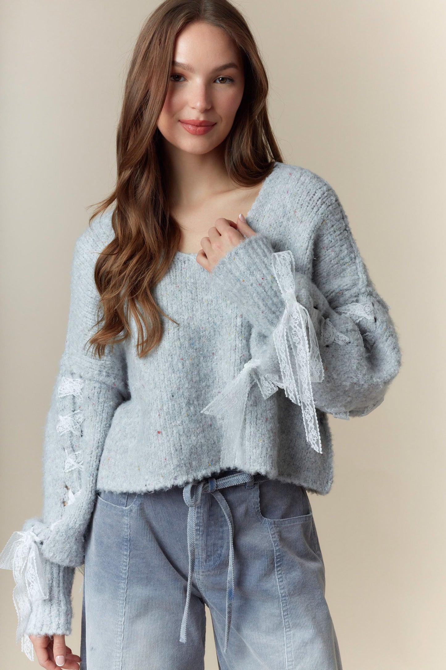 Blue Ribbon Cropped Sweater