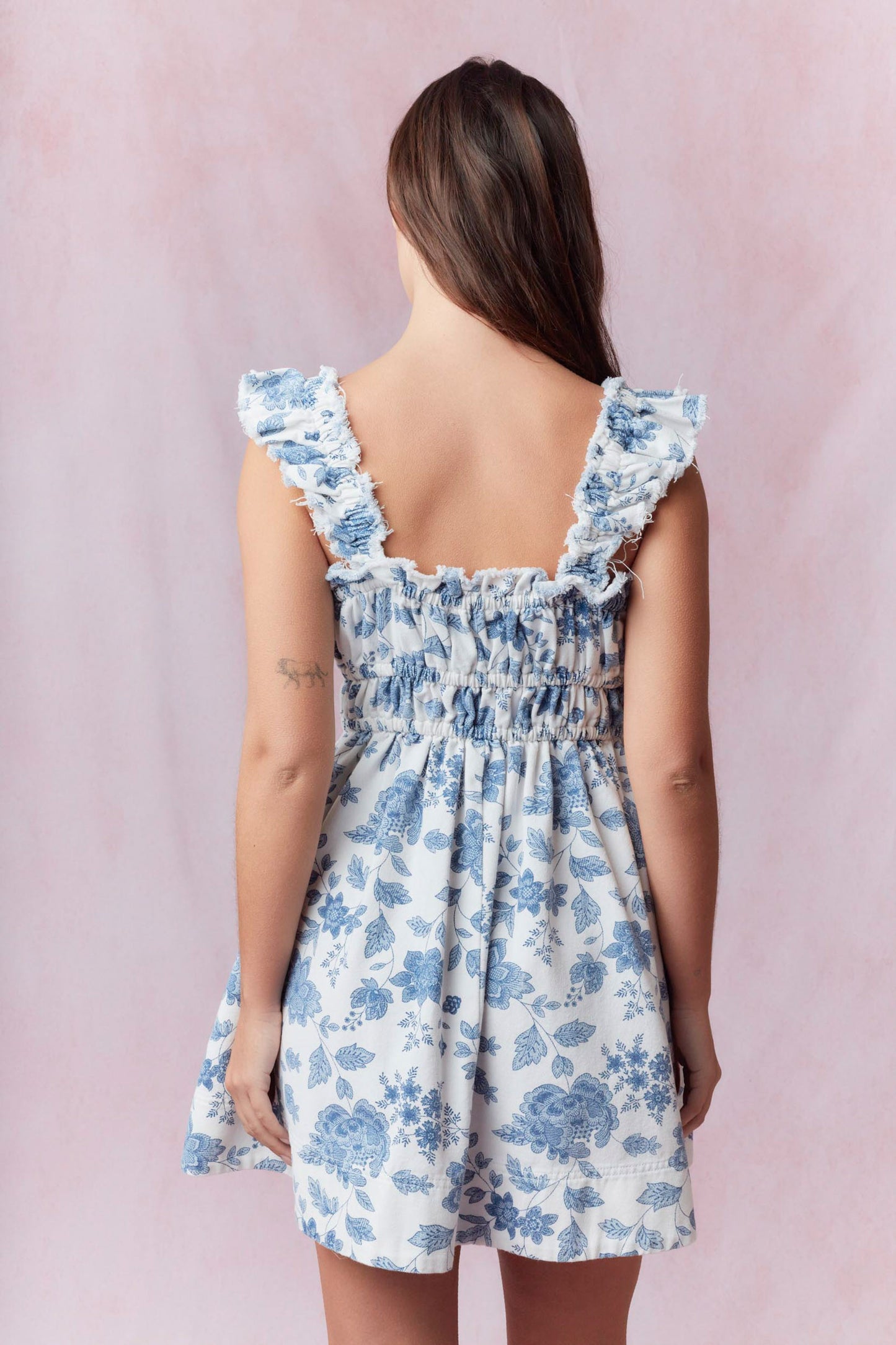 Cousins Beach Rose Print Denim Dress