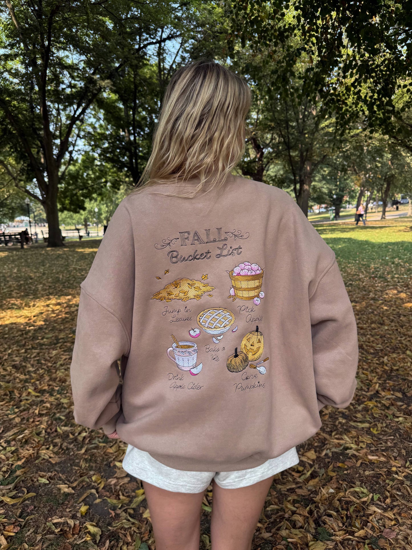 Mocha Autumn Fall Bucket List Embroidered Sweatshirt