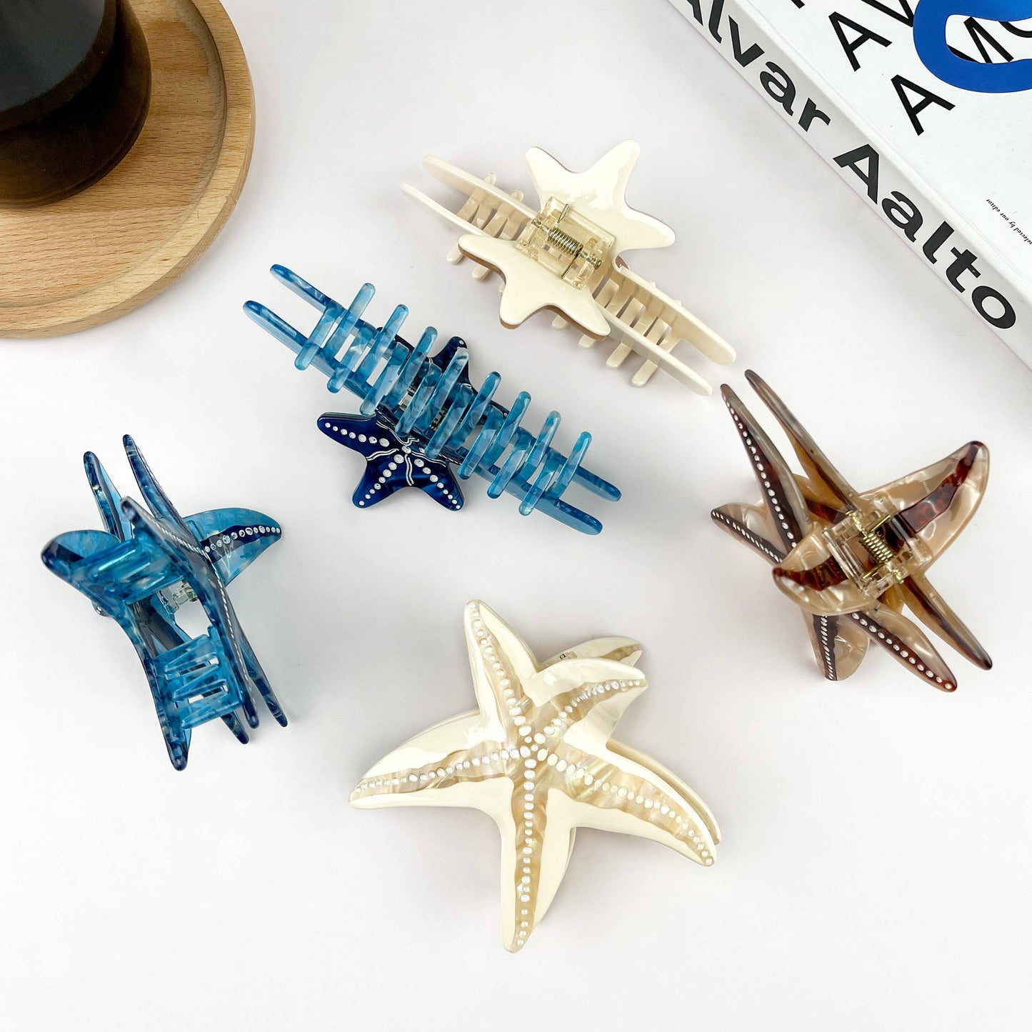 Starfish Hair Clip, Acetate Claw Clip: Beige-Small