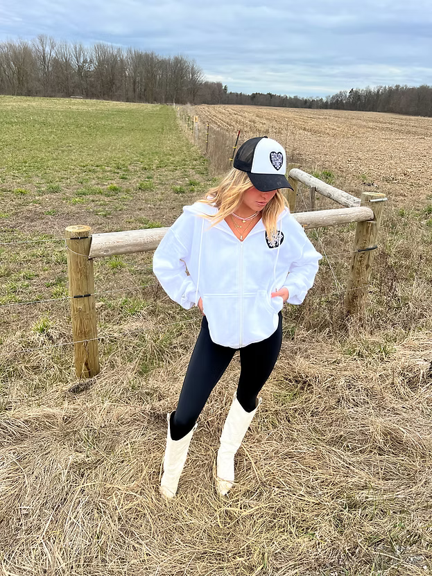 Howdy Honey Zip Up Hoodie- White