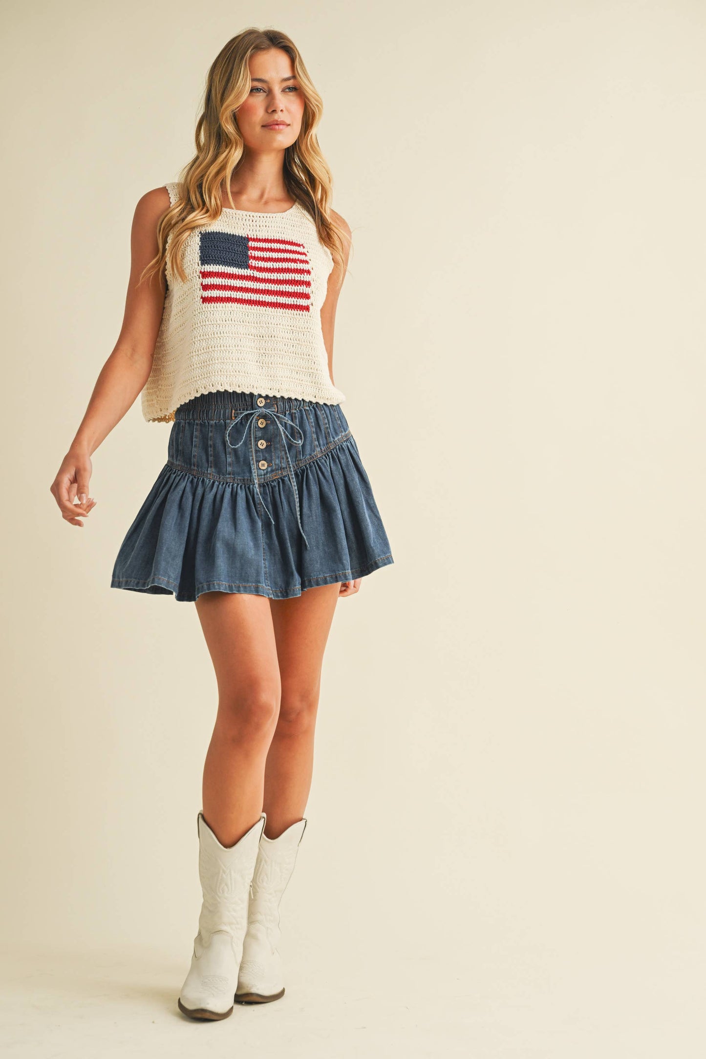 Heather Flared Denim Skirt