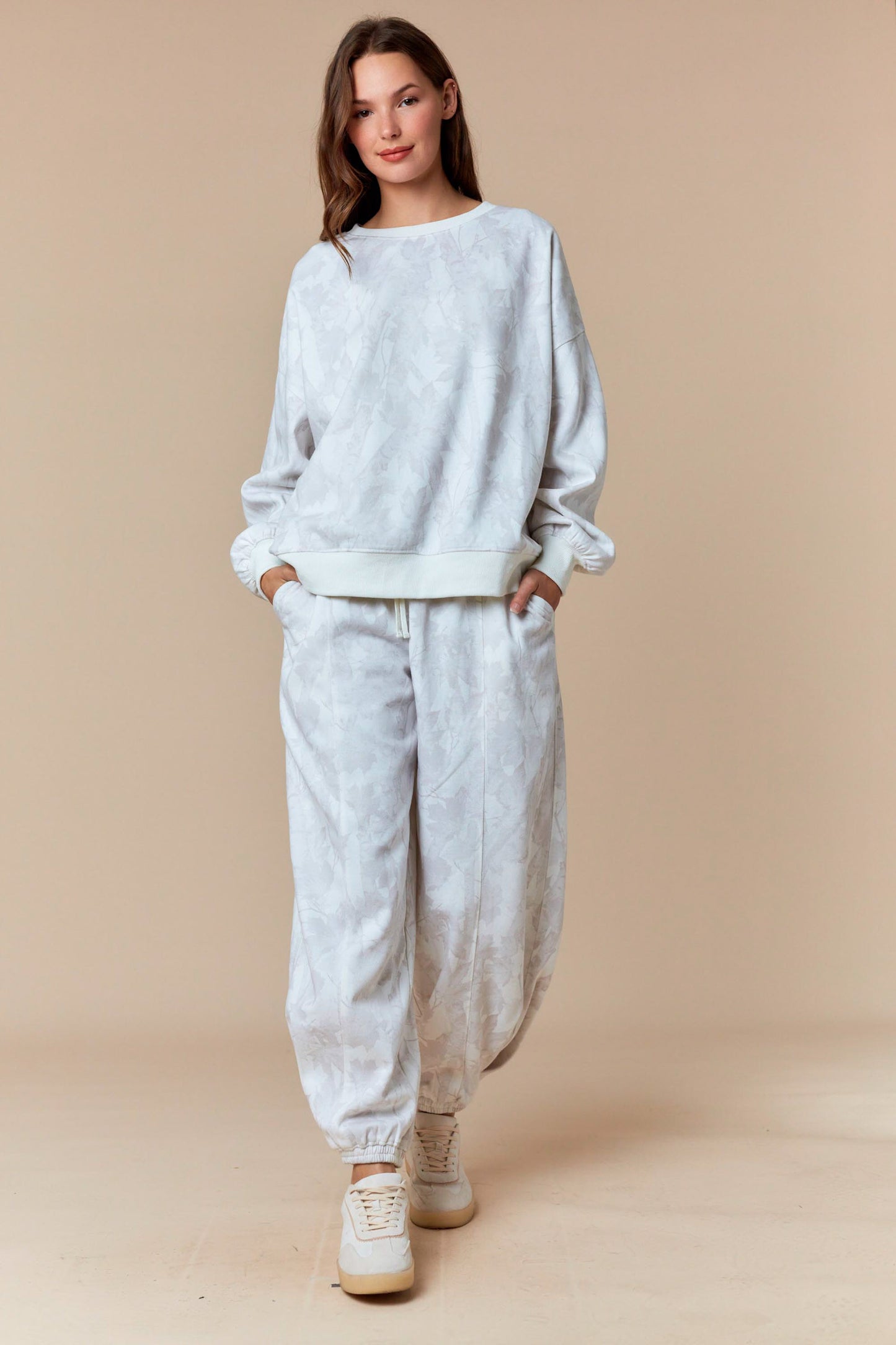 Hidden in Bloom Camo Sweat Set- Pale Beige