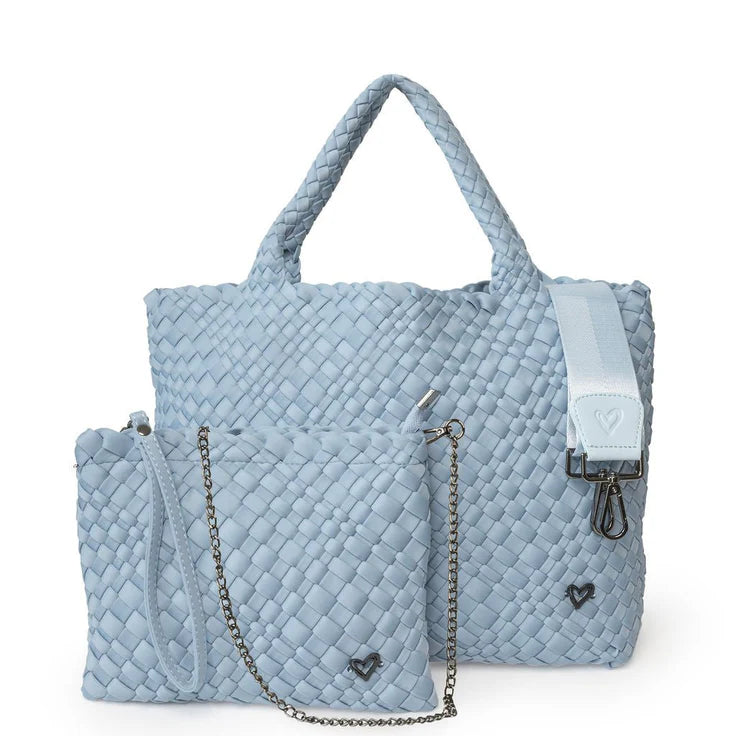 London Large Woven Tote- Sky Blue