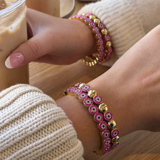 Pink Pave Evil Eye Stacking Bracelet