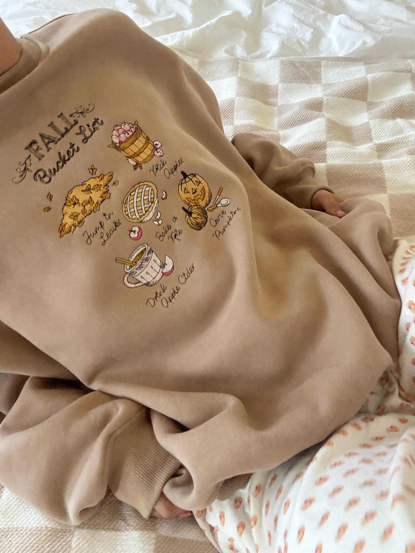 Mocha Autumn Fall Bucket List Embroidered Sweatshirt