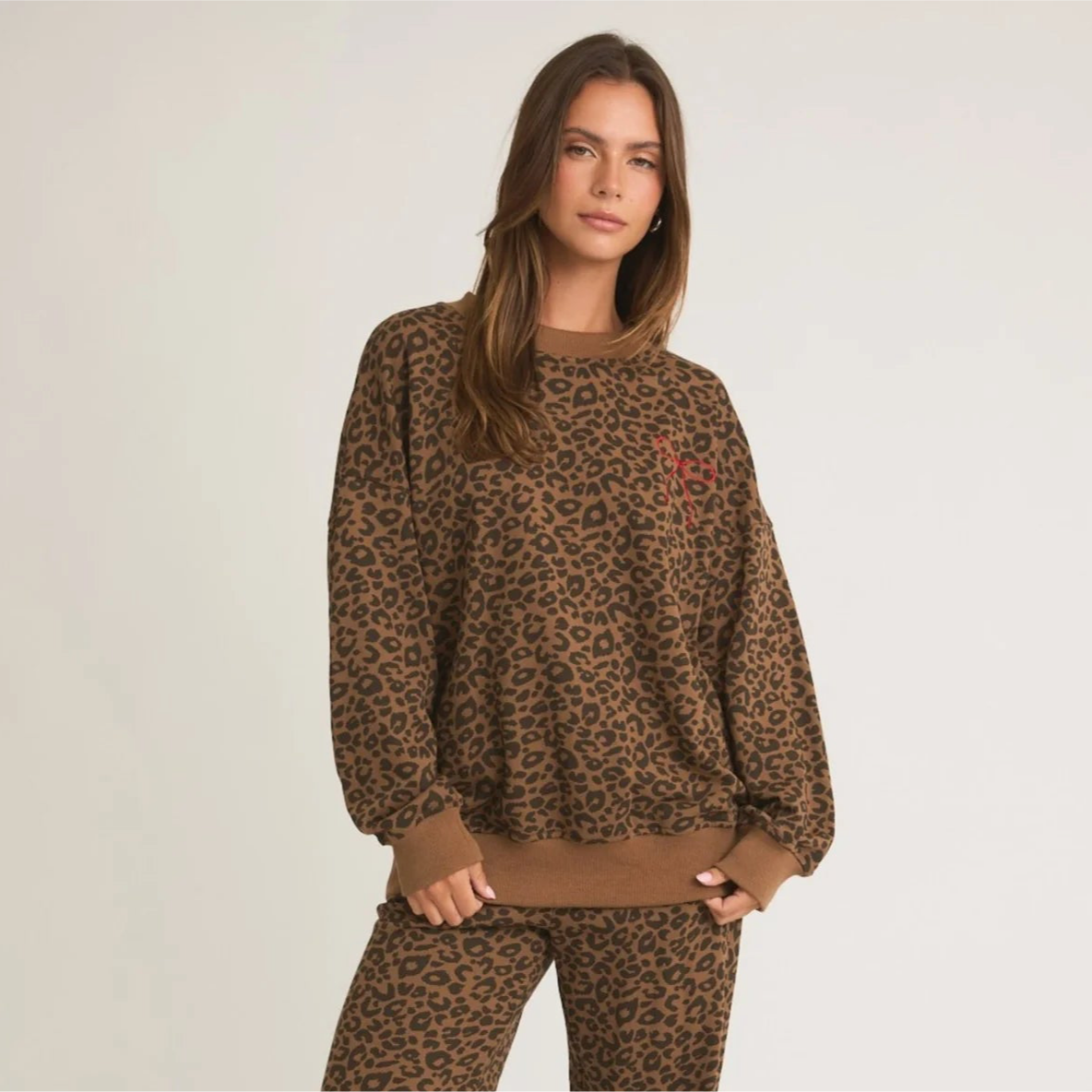 Leopard Bow Sweat Set