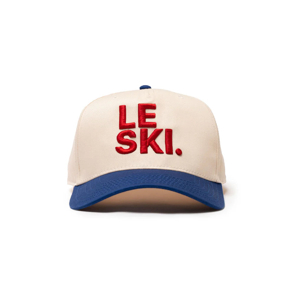 Le Ski Hat Canvas Round Brim Snapback ( Cream / Blue / LRG Red Logo)