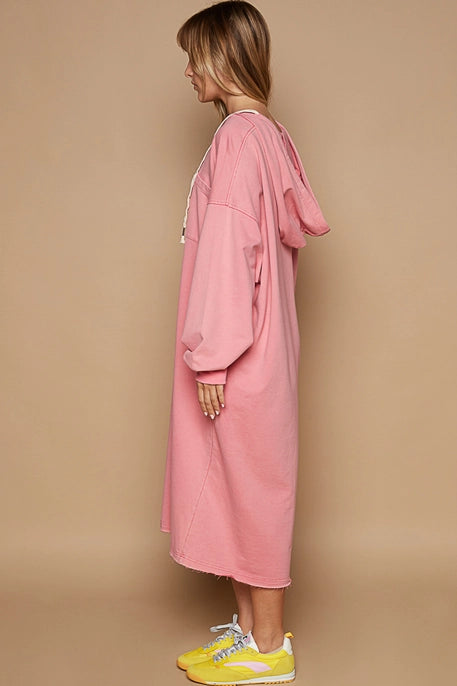 Vintage Washed V- Neck Long Sweatshirt Dress