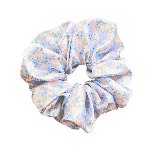 BLOOMING BLUES - Printed Silk Scrunchie