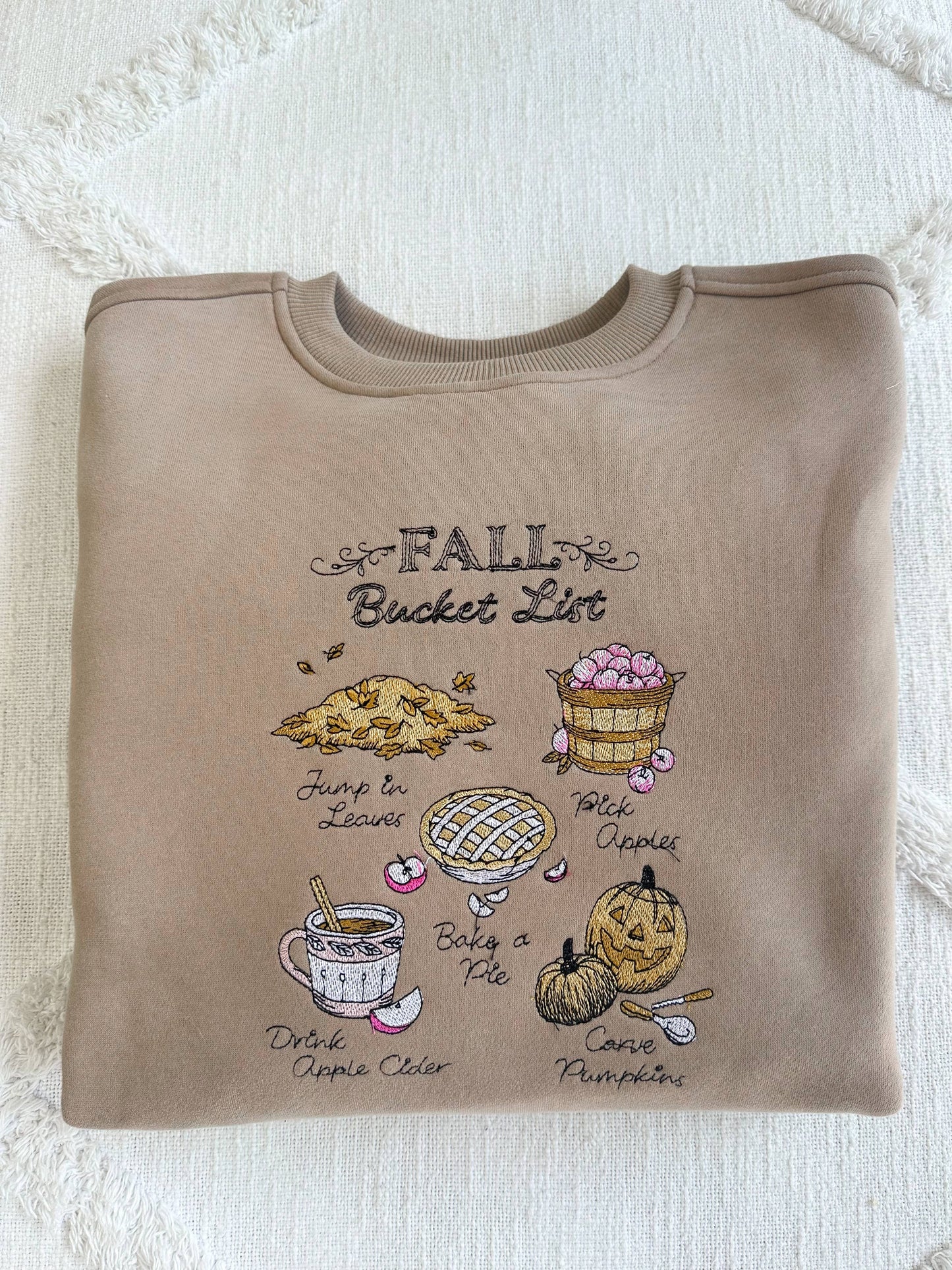 Mocha Autumn Fall Bucket List Embroidered Sweatshirt