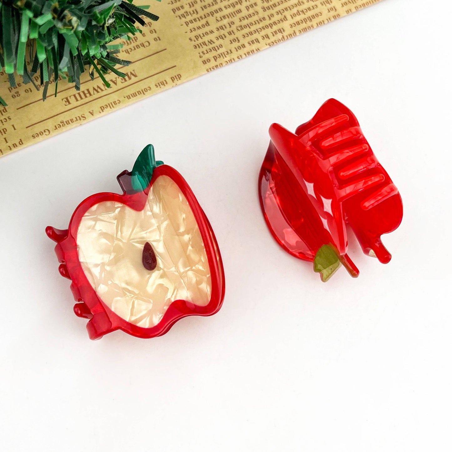 Mini Red Apple Hair Claw Clip