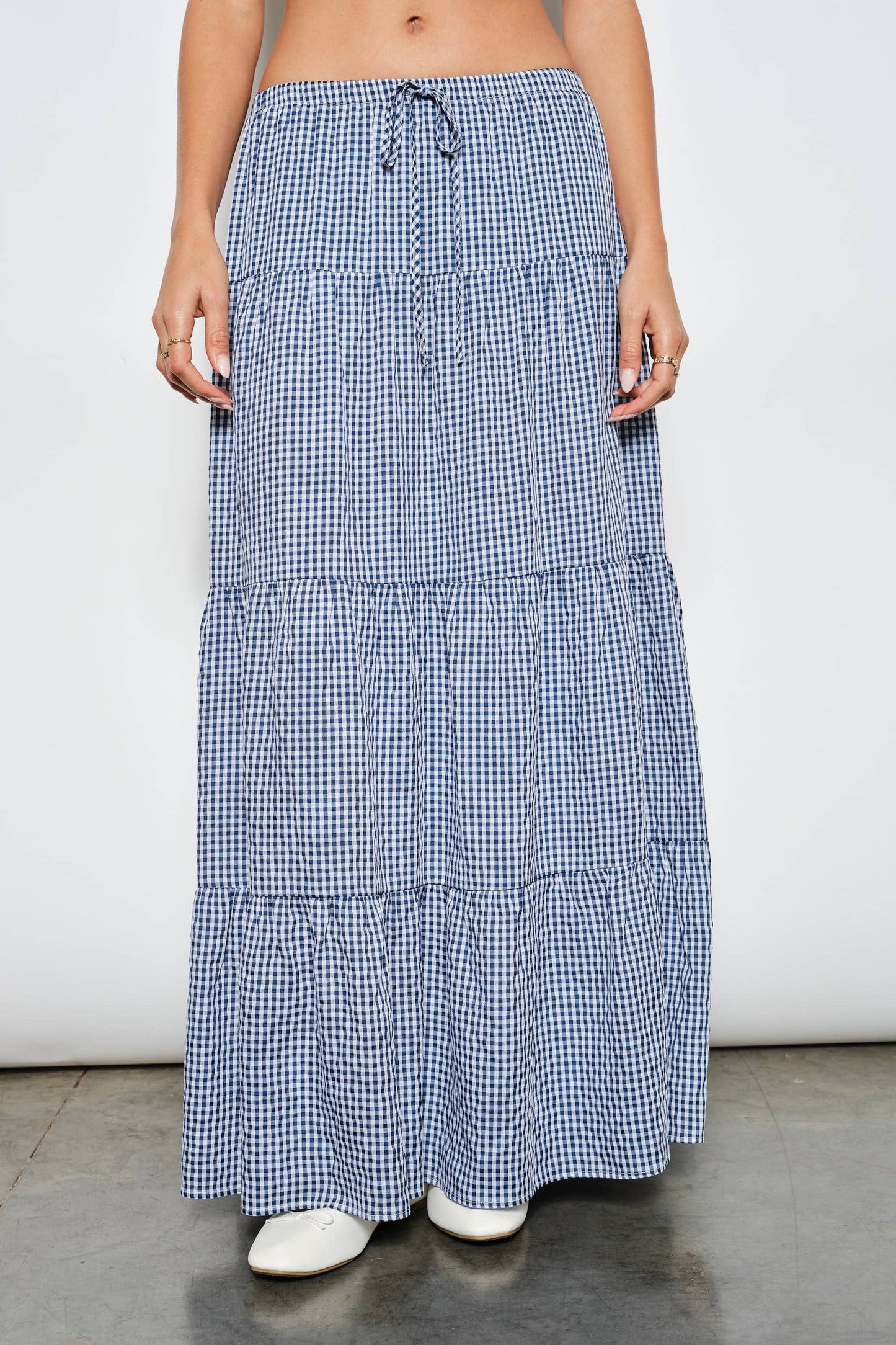 PAYDEN GINGHAM TIERED MAXI SKIRT