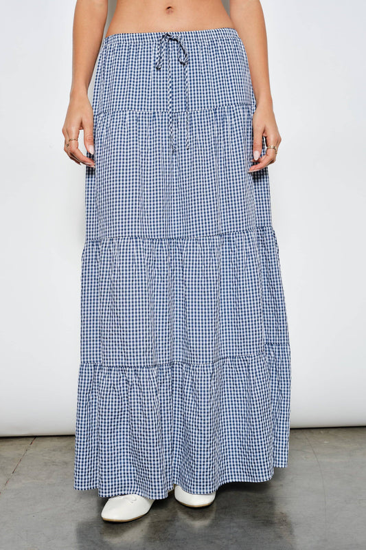 PAYDEN GINGHAM TIERED MAXI SKIRT