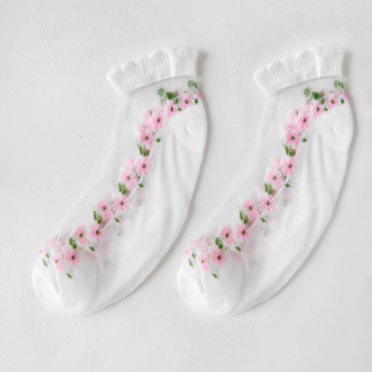 Sheer Floral Ankle Socks