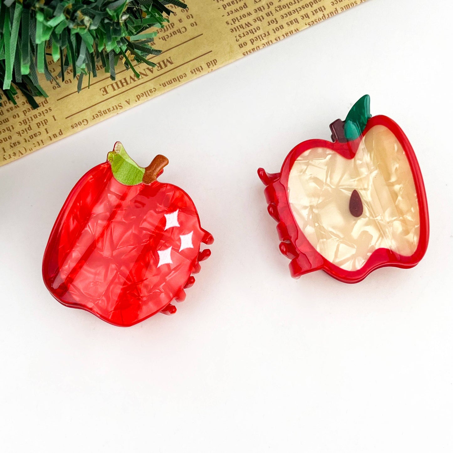 Mini Red Apple Hair Claw Clip
