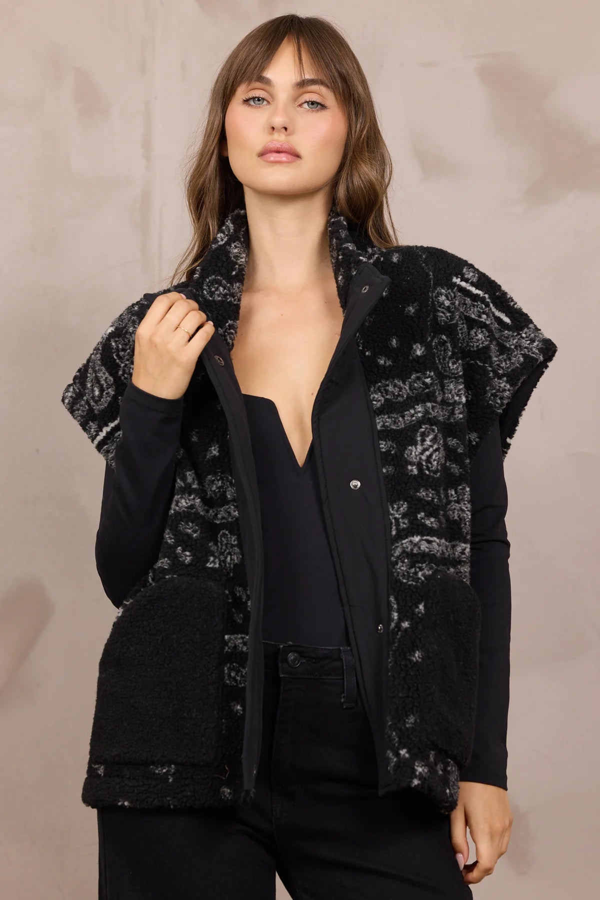Stella Paisley Print Sherpa Vest