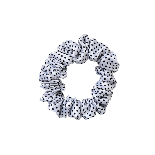 White Polka Dot Printed Skinny Silk Scrunchie