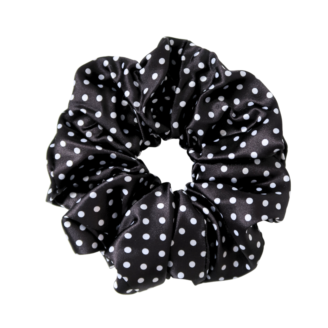 Black Polka Dot Printed Silk Scrunchie