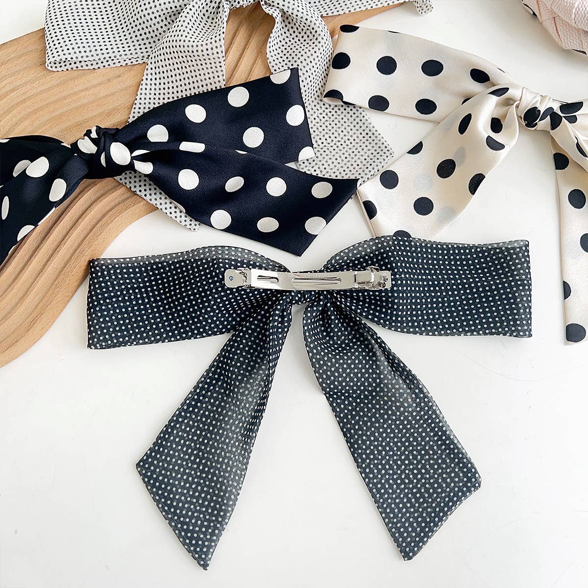 Polka Dot Ribbon Bow French Barrette Clip