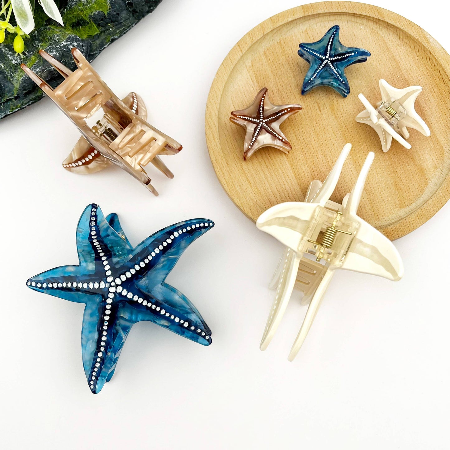 Starfish Hair Clip, Acetate Claw Clip: Beige-Small