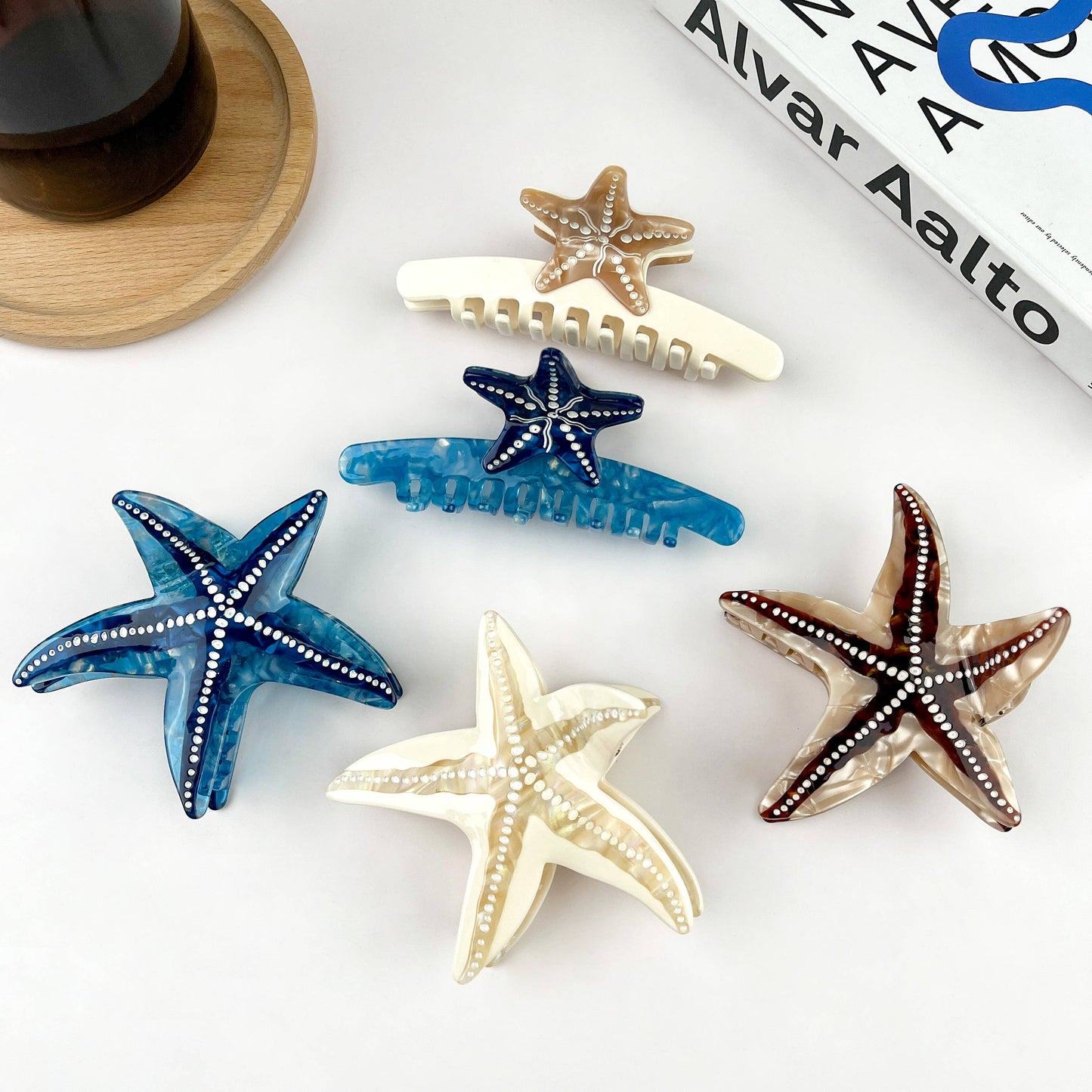 Starfish Hair Clip, Acetate Claw Clip: Beige-Small