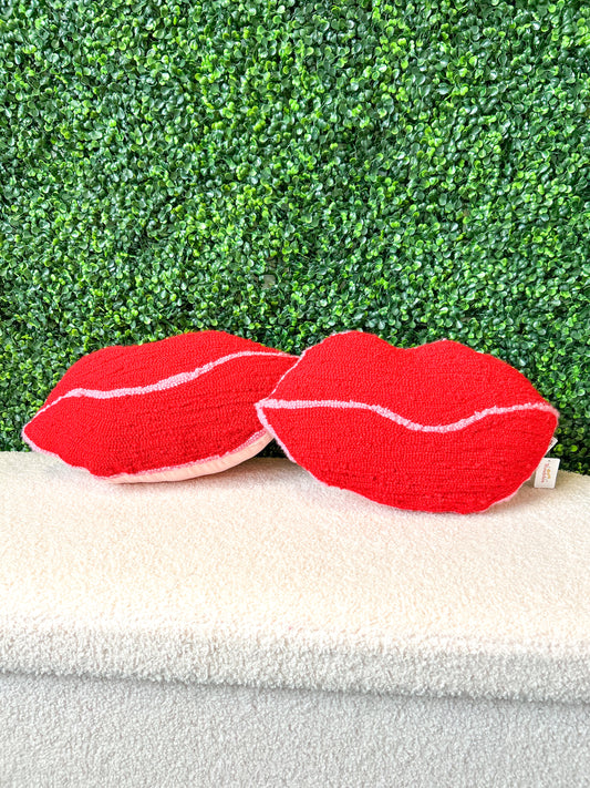 Handmade Tufted Red Lips Shaped Pillow