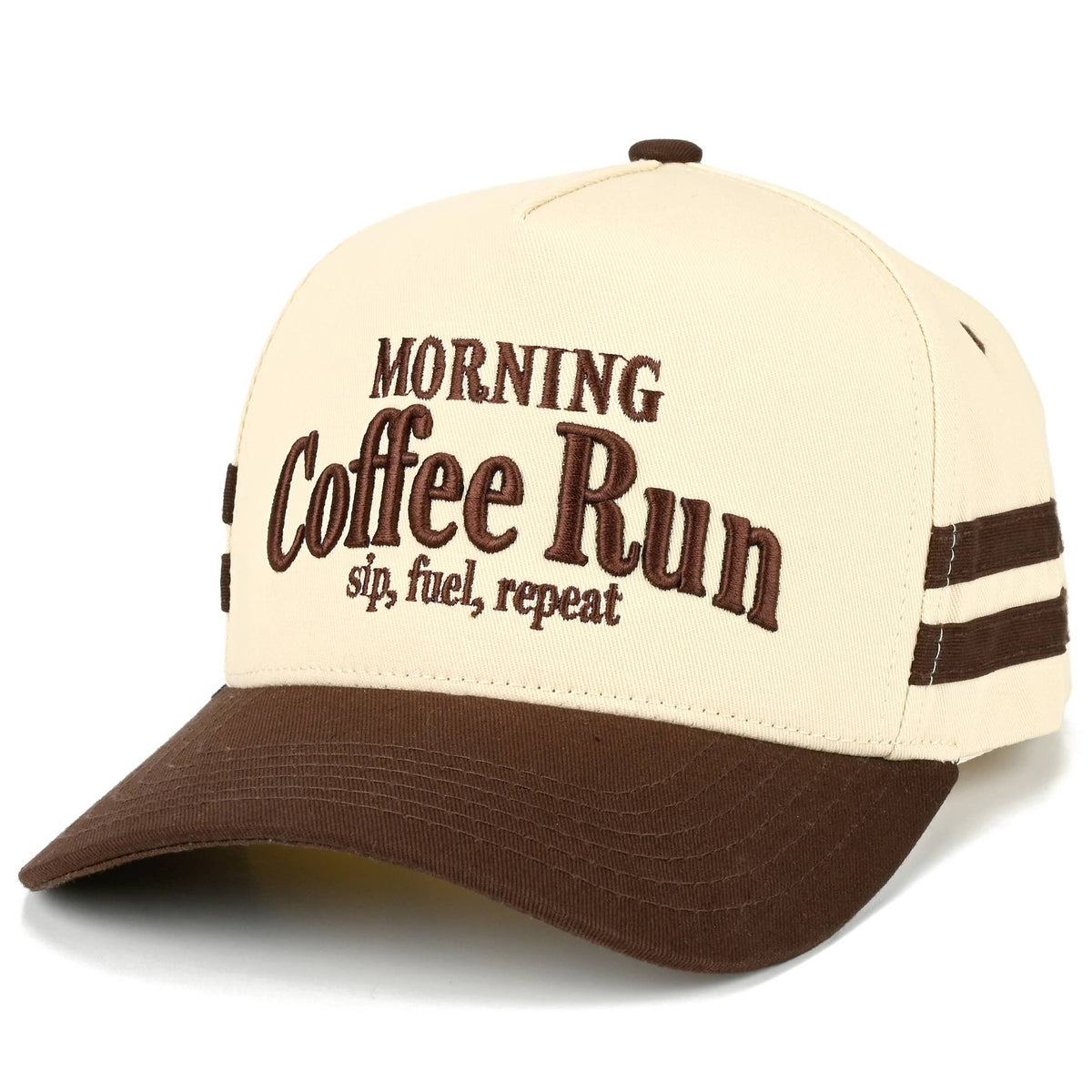 Brown MORNING COFFEE RUN Letter Two Tone Trucker Hat