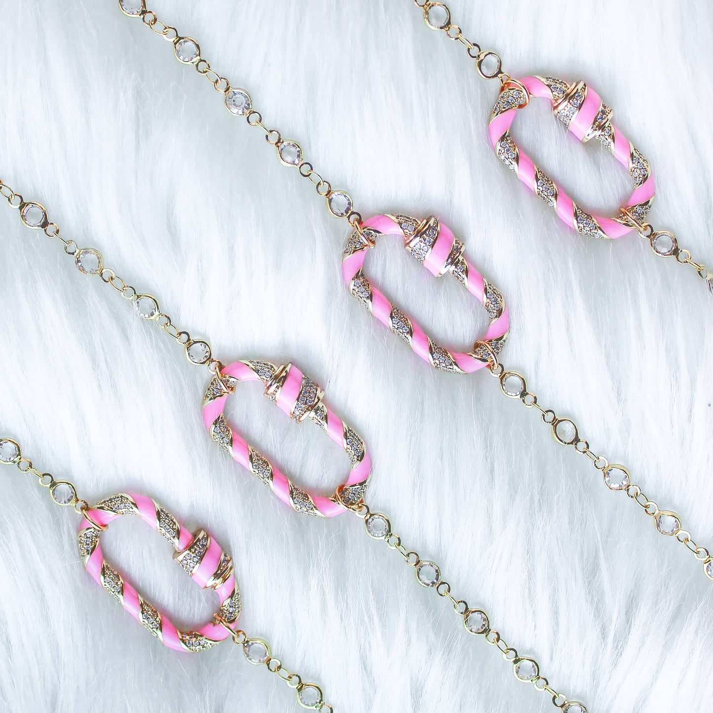 Pretty in Pink- Carabiner Candy Cane Stripe Lock Necklace