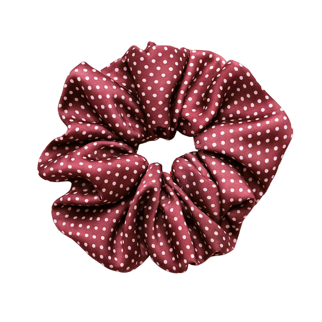 Burgundy Polka Dot- Mulberry Silk Scrunchie