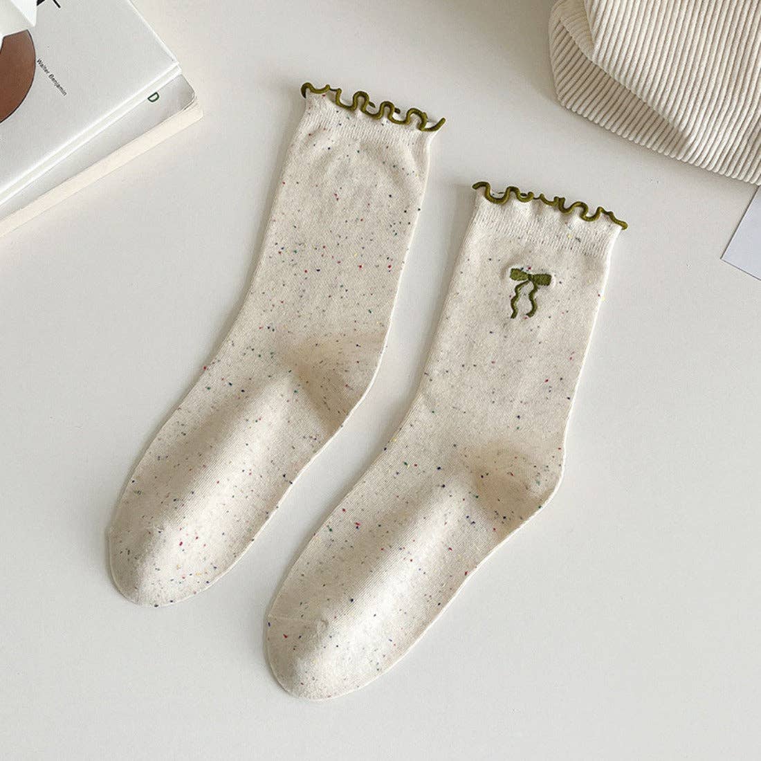 Embroidered Bow Confetti Crew Socks