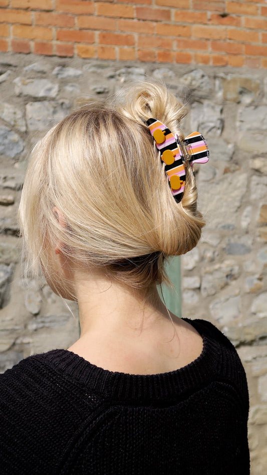 ROUNDED CLAW CLIP - Pumpkin Stripes