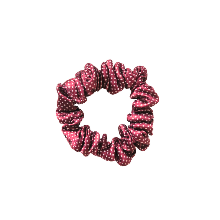 Burgundy Polka Dot Skinny Silk Scrunchie