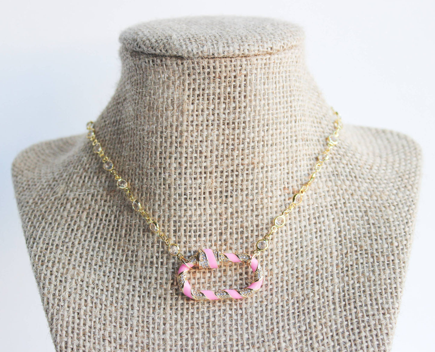 Pretty in Pink- Carabiner Candy Cane Stripe Lock Necklace